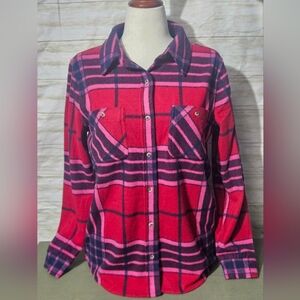 Plaid Button Down Shirt - Red and Pink